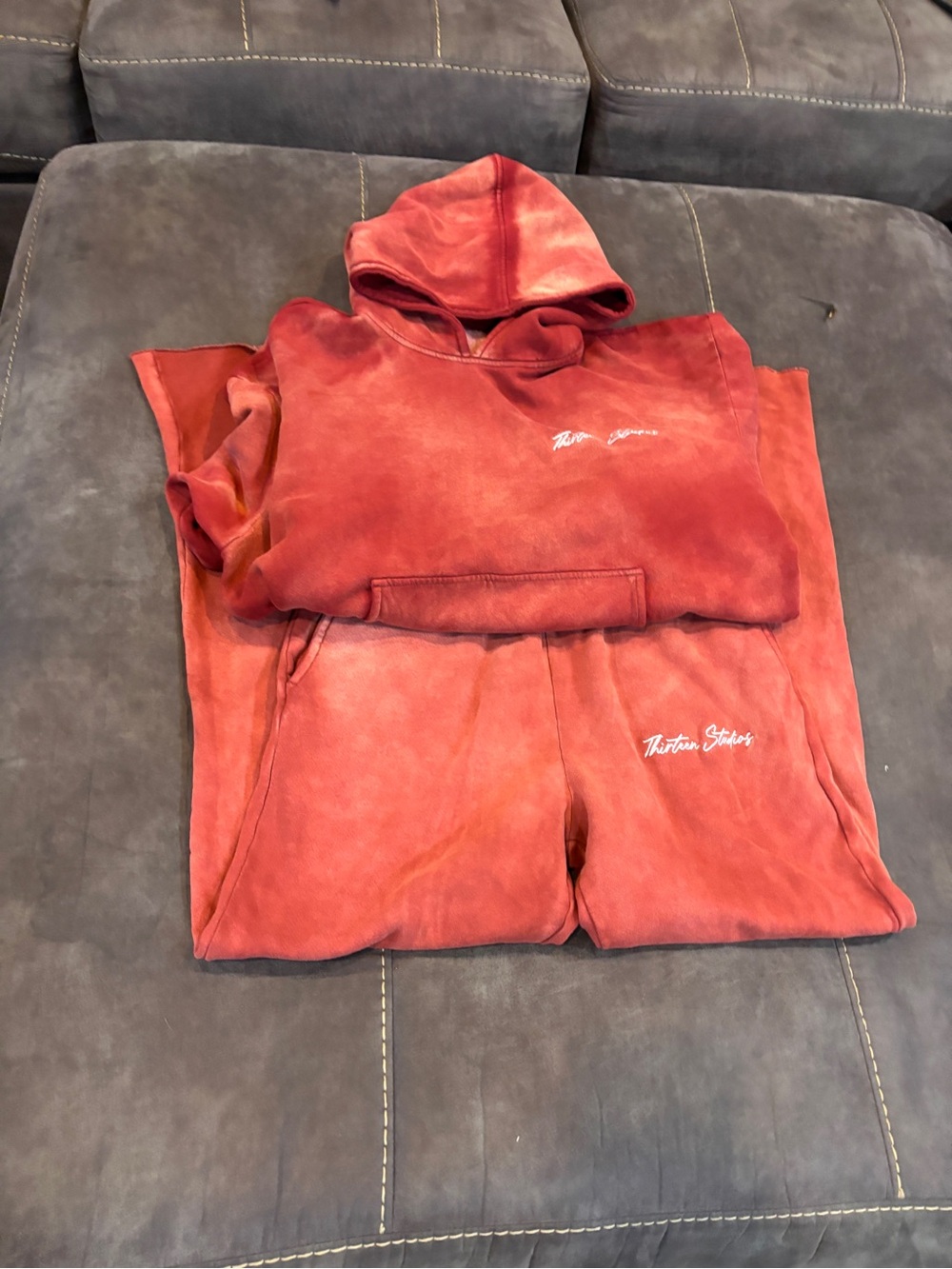 Thirteen Studios Faded Red Hoodie Sweatpants Set Men’s M Made USA Embroidered